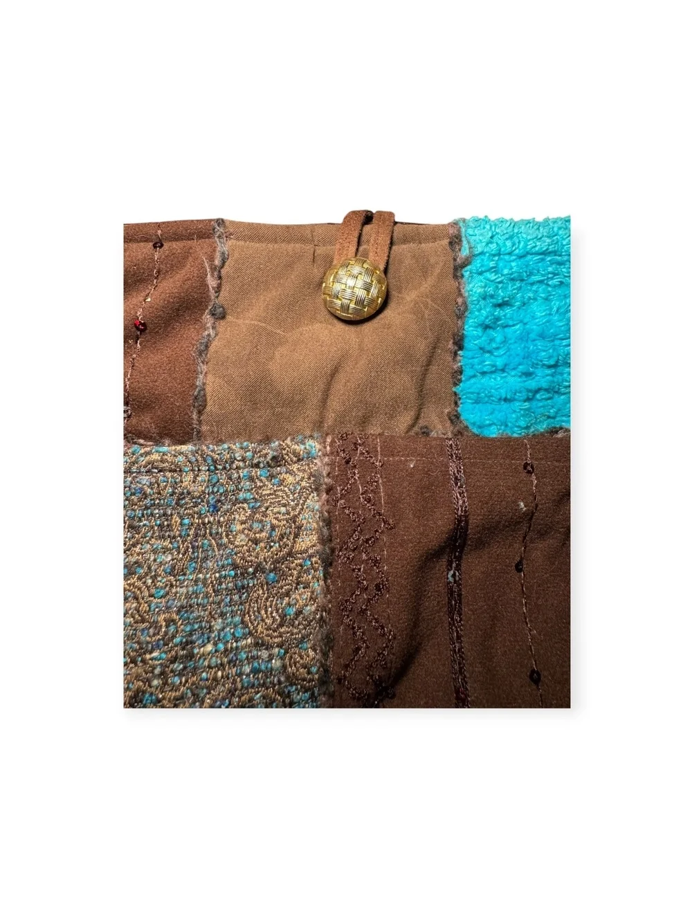 Large Patchwork Tote bag Brown and Blue Y2K RETRO handmade aesthetic GC Quilted